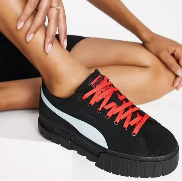 PUMA Mayze SD x Dua Lipa Black/Blue Glow Orange Platform Sneakers Women Size 8½ - Picture 3 of 13